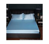 PAHION Sabanas Bajeras Ajustables satén 150x200-180x200-200x220cm Seda de Hielo Tejido Suave de Seda Helada Verano Sábana Bajera para colchón King (Color : Blue A, Size : 150x200+25 cm)