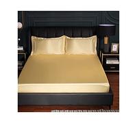 PAHION Sabanas Bajeras Ajustables satén 150x200-180x200-200x220cm Seda de Hielo Tejido Suave de Seda Helada Verano Sábana Bajera para colchón King (Color : Gold, Size : 180x200+25 cm)