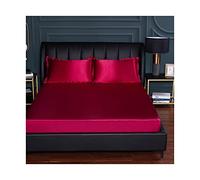 PAHION Sabanas Bajeras Ajustables satén 150x200-180x200-200x220cm Seda de Hielo Tejido Suave de Seda Helada Verano Sábana Bajera para colchón King (Color : Red, Size : 180x200+25 cm)