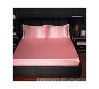 PAHION Sabanas Bajeras Ajustables satén 150x200-180x200-200x220cm Seda de Hielo Tejido Suave de Seda Helada Verano Sábana Bajera para colchón King (Color : Pink D, Size : 150x200+25 cm)
