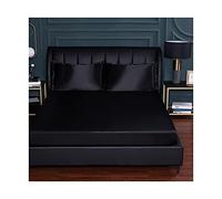 PAHION Sabanas Bajeras Ajustables satén 150x200-180x200-200x220cm Seda de Hielo Tejido Suave de Seda Helada Verano Sábana Bajera para colchón King (Color : Black, Size : 180x200+25 cm)