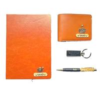 Pahla Tohfa® Juego de cartera de piel sintética personalizada/personalizada, bolígrafo dorado, lácteos marrones y llavero, el mejor regalo para tu personal de oficina, jefe, marido, novio, negro
