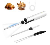 PAHTTO Cuchillo eléctrico 8 V, cuchillo eléctrico de cocina con 2 afiladas hojas de acero inoxidable y tenedor, bloqueo de seguridad, para cortar pavo, carne, pan, verduras, fruta y pescado