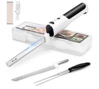 PAHTTO cuchillo eléctrico para cortar carne pan verduras fruta, inalámbrico cuchillo de cocina rebanador de pan con cuchillas dobles de acero inoxidable incl. caja, tenedor y tabla de cortar plegable