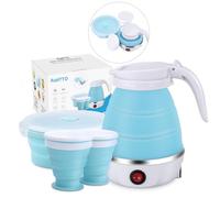PAHTTO Hervidor eléctrico de agua de 600 ml con taza y cuenco, hervidor portátil, hervidor de viaje, función de ebullición rápida, sin BPA, 220 V, 600 W, para acampadas, viajes, oficina, hotel