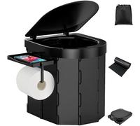 PAHTTO Inodoro portátil para camping, inodoro plegable para adultos con estante desmontable para teléfono y soporte para papel higiénico, orinal Porta con tapa (negro)
