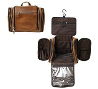PAHVRION Neceser colgante de piel auténtica, bolsa de afeitado y Dopp personalizada para hombres y mujeres, organizador de viaje para artículos de tocador, regalo de padrino, regalos de boda, Marrón,