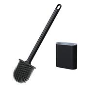 PAIDASHU Escobilla de inodoro de silicona para baño, con soporte montado en la pared, con mango largo antideslizante, secado, cepillos profesionales de limpieza profunda para baño (negro)