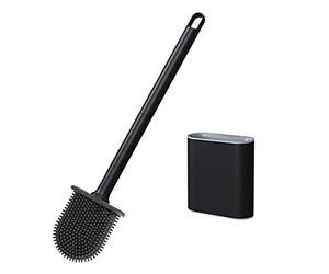 PAIDASHU Escobilla de inodoro de silicona para baño, con soporte montado en la pared, con mango largo antideslizante, secado, cepillos profesionales de limpieza profunda para baño (negro)