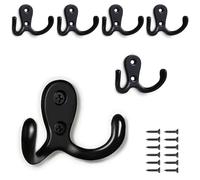 PAIDASHU Paquete de 6 ganchos dobles de metal, ganchos de pared con tornillos para colgar ropa, sombreros, toallas, llaves, utensilios de cocina, para sala de estar, dormitorio, baño, cocina (negro)