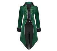 PAIDAXING Abrigo medieval vintage bordado para mujer, chaqueta gótica punk de longitud media, un solo uso, cosplay renacentista, disfraz de Halloween, disfraz de juego de rol, verde, XXL