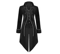 PAIDAXING Abrigo medieval vintage para hombre, chaqueta gótica punk de longitud media, disfraz delgado de Halloween, cosplay renacentista, esmoquin para juegos de rol, abrigo elegante, Negro, XXL