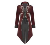 PAIDAXING Abrigo medieval vintage para hombre, chaqueta gótica punk de longitud media, disfraz delgado de Halloween, cosplay renacentista, esmoquin para juegos de rol, abrigo elegante, rosso, XXL