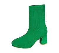 PAIDAXING Botas de tobillo para mujer, talla grande, mezcla de lana, punta puntiaguda, tacón grueso, botas elásticas con correa trasera, diseño clásico, ajuste cómodo, calzado de moda para otoño e