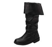 PAIDAXING Botas para mujer, de cuero suave, a media pantorrilla, informales, con puntera redonda, plisadas, sin cordones, botas vaqueras de tacón bajo, botas occidentales, Black, 39.5 EU