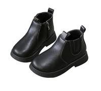 PAIDAXING Botines de princesa para niñas de otoño e invierno, suela suave, antideslizantes, de tacón bajo, con cremallera lateral, informales, versátiles, para niños, color sólido, zapatos para