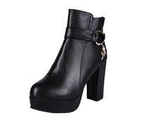 PAIDAXING Botines para mujer, plataforma puntiaguda, tacón alto, con cordones, piel sintética, estilo vintage, con cremallera, talla 4.5-7, Black, 37.5 EU