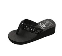 PAIDAXING Chanclas de cuña para mujer, sandalias de plataforma de lentejuelas para mujer, sandalias bohemias de playa, sandalias para mujer, talla 5 de Reino Unido