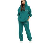 PAIDAXING Chándal Mujer Conjunto Completo Reino Unido 2 Piezas Ropa de Descanso Estampado de Letras Sudadera con Capucha y Conjuntos de Pantalones de Chándal Talla Grande Sudadera con Capucha de Manga