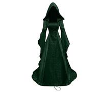 PAIDAXING Disfraz de bruja de Halloween para mujer, disfraz medieval retro, vestido largo de terciopelo con mangas acampanadas, vestido largo de terciopelo con corsé, traje gótico para carnaval