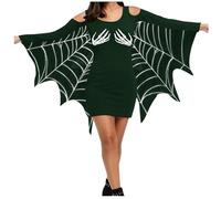 PAIDAXING Disfraz de Halloween para mujer, vestido de ala de murciélago, color sólido, hombros descubiertos, minifalda, vestido gótico ajustado para fiesta de carnaval, disfraz espeluznante de