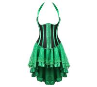 PAIDAXING Disfraz de reina renacentista para mujer, conjunto de corsé medieval + falda acampanada, elegante vestido de corte real para Halloween, cosplay, A#2-verde, XL