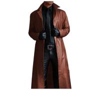 PAIDAXING Gabardina gótica de cuero sólido para hombre, cárdigan largo abotonado, bata de vampiro para Halloween, medieval, renacentista, cosplay, vintage, victoriano, disfraz gótico punk, marrón, XXL