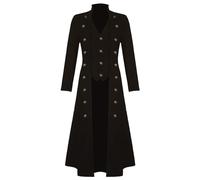 PAIDAXING Gabardina gótica steampunk para hombre, cuello alto de color sólido, diseño de botón de doble capa, cosplay renacentista, juego de rol de Halloween, disfraz victoriano, Negro, XL