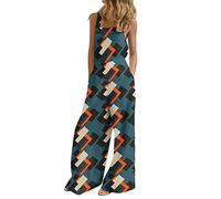 PAIDAXING Overol para mujer de verano bohemio con estampado de flores, sin mangas, holgado, cintura alta, pierna ancha, con bolsillos