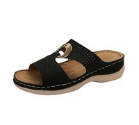 PAIDAXING Sandalias ortopédicas de cuña con soporte de arco para mujer, de verano, cómodas, suela suave, sin cordones, para exteriores, playa, puntera abierta, ajuste ancho, Black, 37 EU