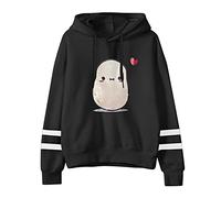 PAIDAXING Sudadera con capucha para mujer, con estampado de patata de dibujos animados, manga larga, casual, cuello redondo, con capucha, suelta, kawaii, para adolescentes y niñas, A#3-negro, L
