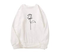 PAIDAXING Sudadera de forro polar para mujer, con estampado de rosas pintadas, blusa básica, cálida, cuello redondo, manga larga, casual, suelto, suéter de otoño para mujeres, adolescentes, niñas y