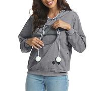 PAIDAXING Sudadera unisex con capucha para mascotas, con capucha para orejas, diseño de canguro, ligera, acogedora, forro polar sintético, manga larga, para otoño, 06-gris, M