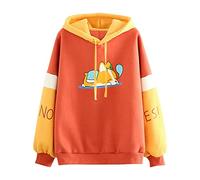 PAIDAXING Sudaderas con capucha para niñas, Kawaii, con capucha y estampado de dibujos animados, sudadera casual para adolescentes, sudadera básica clásica, anaranjado, S