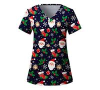 PAIDAXING Uniformes de Scrub Navideño para Mujer, Túnicas Sueltas con Cuello en V, Manga Corta, Uniforme de Trabajo para Enfermeras, Uniforme de Salud, Uniforme de Navidad, Ropa de Trabajo para Damas