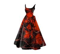 PAIDAXING Vestido de Halloween para mujer, sin mangas, estampado de esqueleto, gótico, vintage, falda acampanada, cintura ajustada, vestido de noche para fiesta de Halloween, baile de disfraces, traje