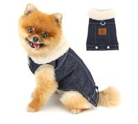PAIDEFUL Abrigo de mezclilla de forro polar sherpa para perros pequeños, chaqueta de invierno sin mangas con cuello peludo y anillo para correa, traje térmico cálido para gatos chihuahua yorkie, azul