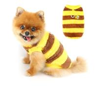 PAIDEFUL Bumblebee - Suéter de forro polar de felpa para perros pequeños, suéter sin mangas para cachorros con anillo en D, traje de invierno suave y elástico para gatos chihuahua yorkie, amarillo, L