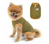 PAIDEFUL Camisa de algodón a rayas para perro con anillo para correa, chaleco elástico suave para cachorros con bonito parche, ropa sin mangas para gatos, camiseta ligera sin mangas para Yorkie
