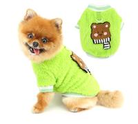 PAIDEFUL Cute Bear - Jersey de forro polar para perros pequeños, suéter suave y cálido con anillo de plomo, acogedor traje de invierno para mascotas para chihuahua, yorkie y gatos, verde, L
