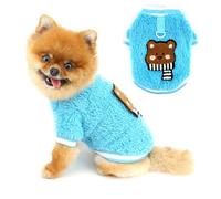 PAIDEFUL Cute Bear - Suéter de forro polar de felpa para perros pequeños, suéter suave y cálido con anillo para correa, acogedor traje de invierno para mascotas para chihuahua, yorkie y gatos, azul