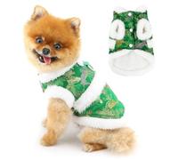 PAIDEFUL Disfraz de perro de brocado de año nuevo chino, abrigo de cachorro con forro polar con anillo en D y botón de mandarina, traje festivo de invierno para perros pequeños, verde, XXL