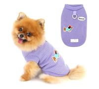 PAIDEFUL Jersey de punto trenzado para perros pequeños, suéter sin mangas con anillo de plomo, chaleco de punto elástico suave y cálido para chihuahua, yorkie y gatos, morado, S