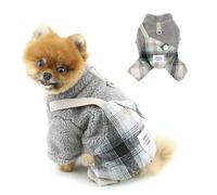 PAIDEFUL Mono de forro polar para perro pequeño, abrigo de invierno, cálido, pantalones a cuadros, overol térmico suave con anillo en D, ropa gruesa para mascotas para chihuahua, ropa de gato Yorkie