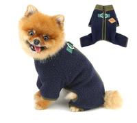 PAIDEFUL Mono de forro polar sherpa para perros pequeños, cremallera trasera de una pieza con anillos de correa duales, pijama cálido y ligero para chihuahua, yorkie y gatos, azul, XS