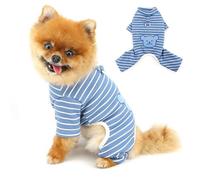 PAIDEFUL Pijama de forro polar a rayas para perros pequeños, overol suave y cálido de una pieza con anillo de plomo y parche de oso, ropa de dormir térmica ligera con patas para gatos chihuahua yorkie