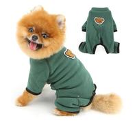 PAIDEFUL Pijama de forro polar liso para perros pequeños, overol suave y elástico de una pieza para cachorros con cobertura del vientre, ropa de dormir térmica ligera para mascotas con patas para