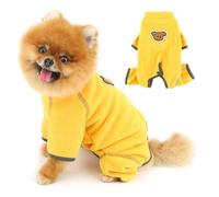 PAIDEFUL Pijama de forro polar liso para perros pequeños, overol suave y elástico de una pieza para cachorros con cobertura del vientre, ropa de dormir térmica ligera para mascotas con patas para