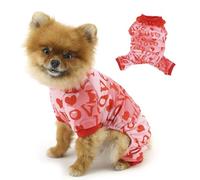 PAIDEFUL Ropa para el día de San Valentín para perros pequeños, disfraz de día festivo con cuello de encaje de 4 patas, pijama suave y elástico para perro, pijama adorable estampado para mascotas,