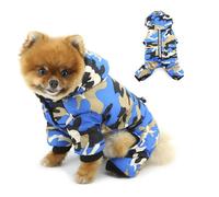 PAIDEFUL Traje de nieve de camuflaje para perro con capucha, forro polar acolchado de 4 patas, impermeable, resistente al viento, abrigo térmico para cachorros con rayas reflectantes y anillo para